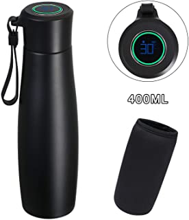 flintronic® Taza de Viaje- 400ML Vacuum Cup Travel Mug- Frasco de Vacio de Acero Inoxidable 304- Pantalla LCD Tactil Inteligente con Temperatura (1 Cable USB y Bolsa de Botella Incluidos) - Negro