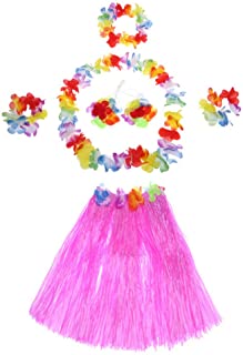 Wimagic - Vestido de Hierba Hawaiana para Mujer- Mini Falda elastica- Corta- Acampanada- de poliester- Rosa- 40 cm